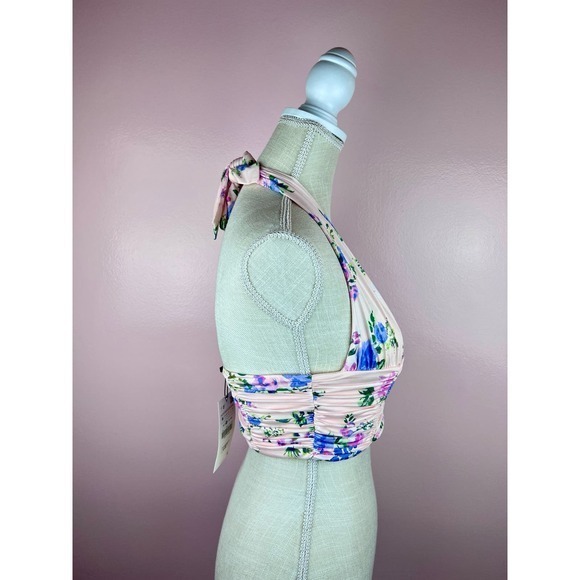 Zara Women's Pink Floral Ruched‎ Halter Crop Tank Size S - Picture 2 of 8